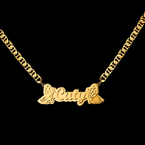 Personalized name jewelry companies custom gold butterfly name necklace with oxox chain wholesale suppliers